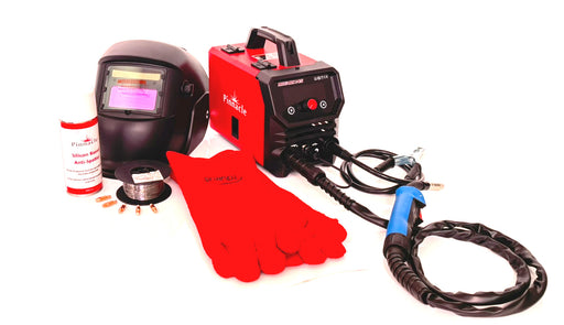 Pinnacle MIGARC 145 gasless MIG welder combo kit with MB15 torch, flux core wire, helmet, gloves, and accessories – 220V plug & play welding machine