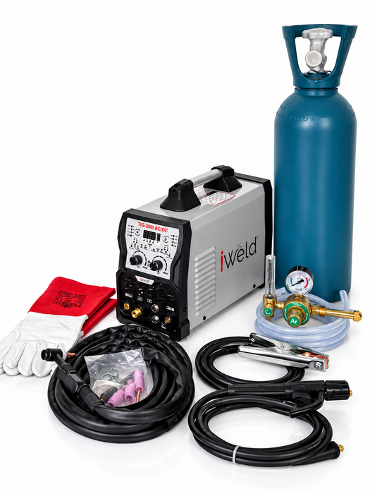 i-Weld TIG 200i AC/DC TIG Welder Combo Kit – TIG Torch, Argon Flowmeter, 10L Argon Gas Bottle, Consumables, Gloves, Cables & Welding Accessories