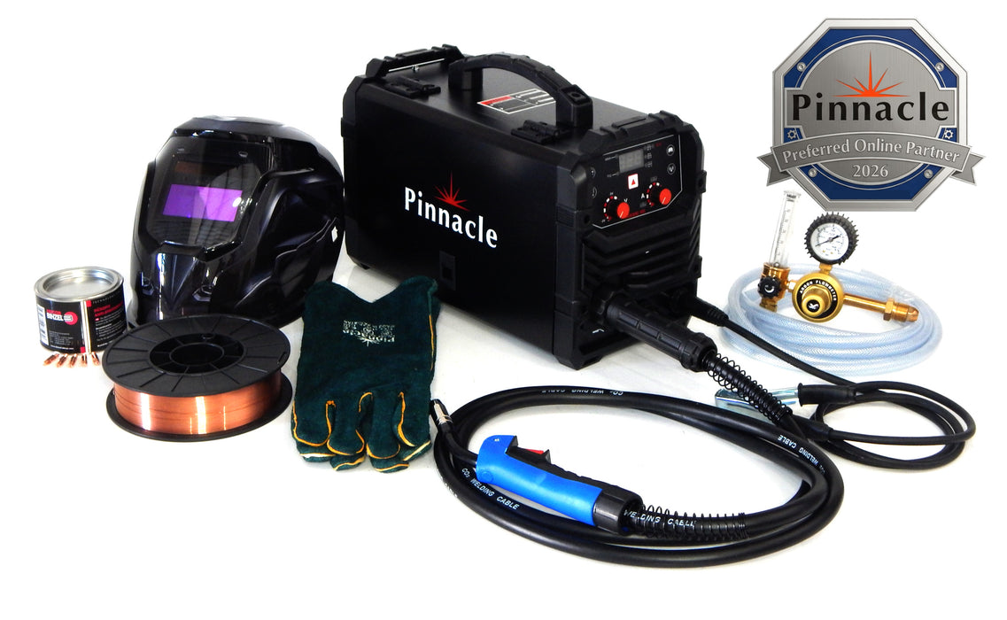 Pinnacle MIGARC 195 gas MIG welding machine combo kit with MB15 torch, flowmeter, helmet, gloves, and accessories – 220V multi process welder for workshop and DIY use