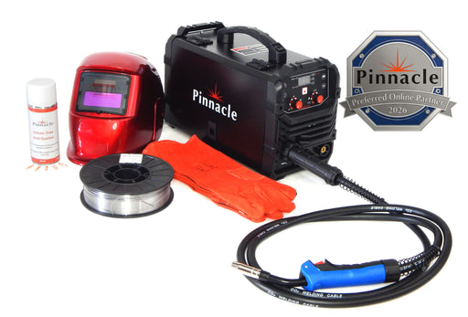 Pinnacle MIGARC 195 gasless MIG welding machine combo kit with MB15 torch, flux core wire, helmet, gloves, and accessories – 220V multi process welder for outdoor and workshop use