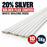 Ten white solder flux coated brazing rods arranged diagonally on a white background, with text overlays reading '20% SILVER', 'SOLDER FLUX COATED', 'WHITE BRAZING RODS', '10 PACK', and '1Kg'.