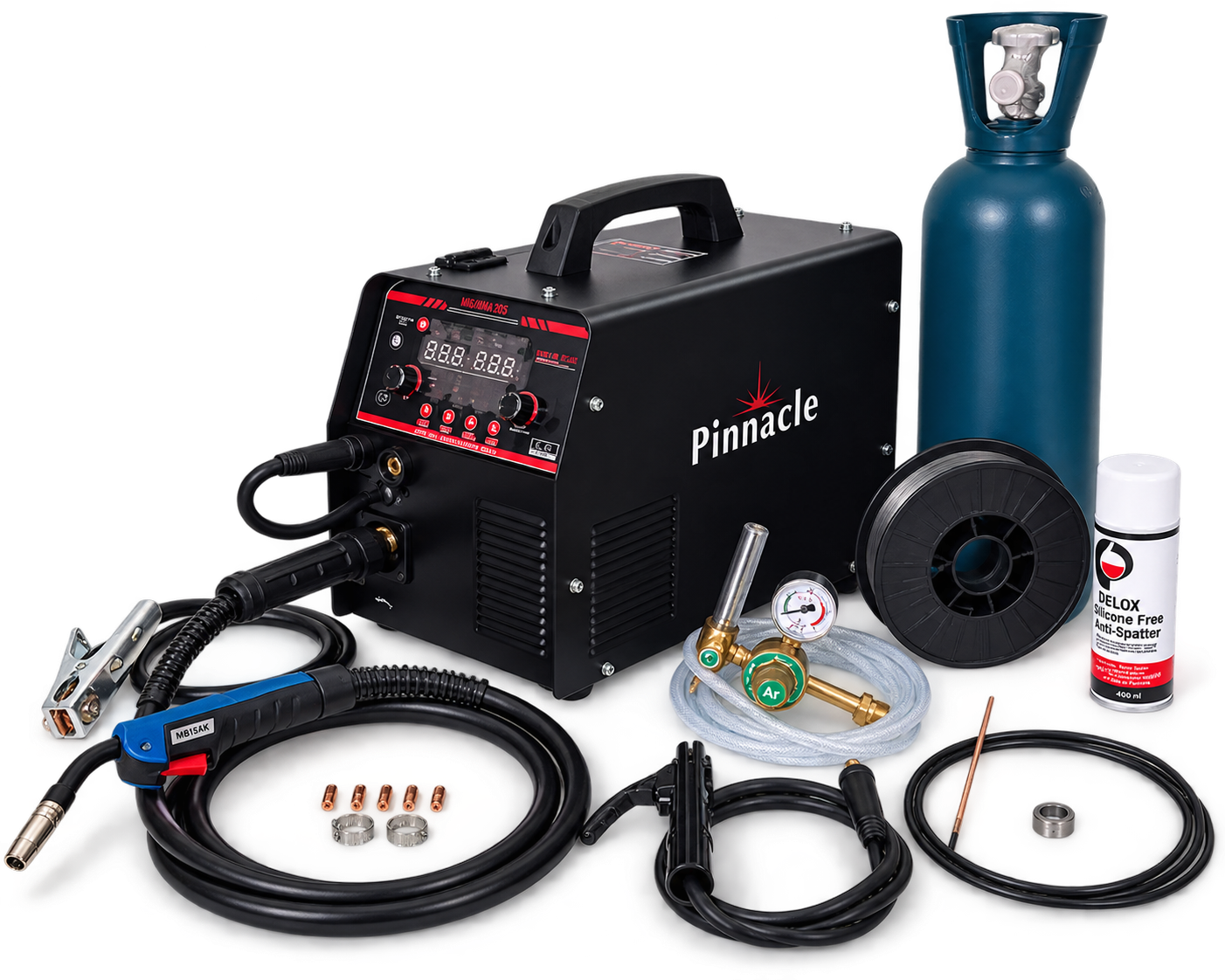 Pinnacle MIGARC 225 Pulse MIG Welder Aluminium Welding Combo – 200A MIG/MMA Welder with 10L Argon Cylinder, 4043 Aluminium Wire & Accessories