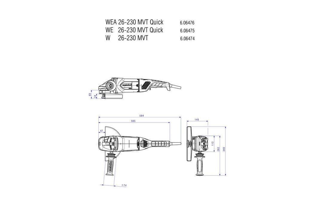 Metabo W 26-230 MVT (606474000) Angle Grinder - TSA Welding Supplies